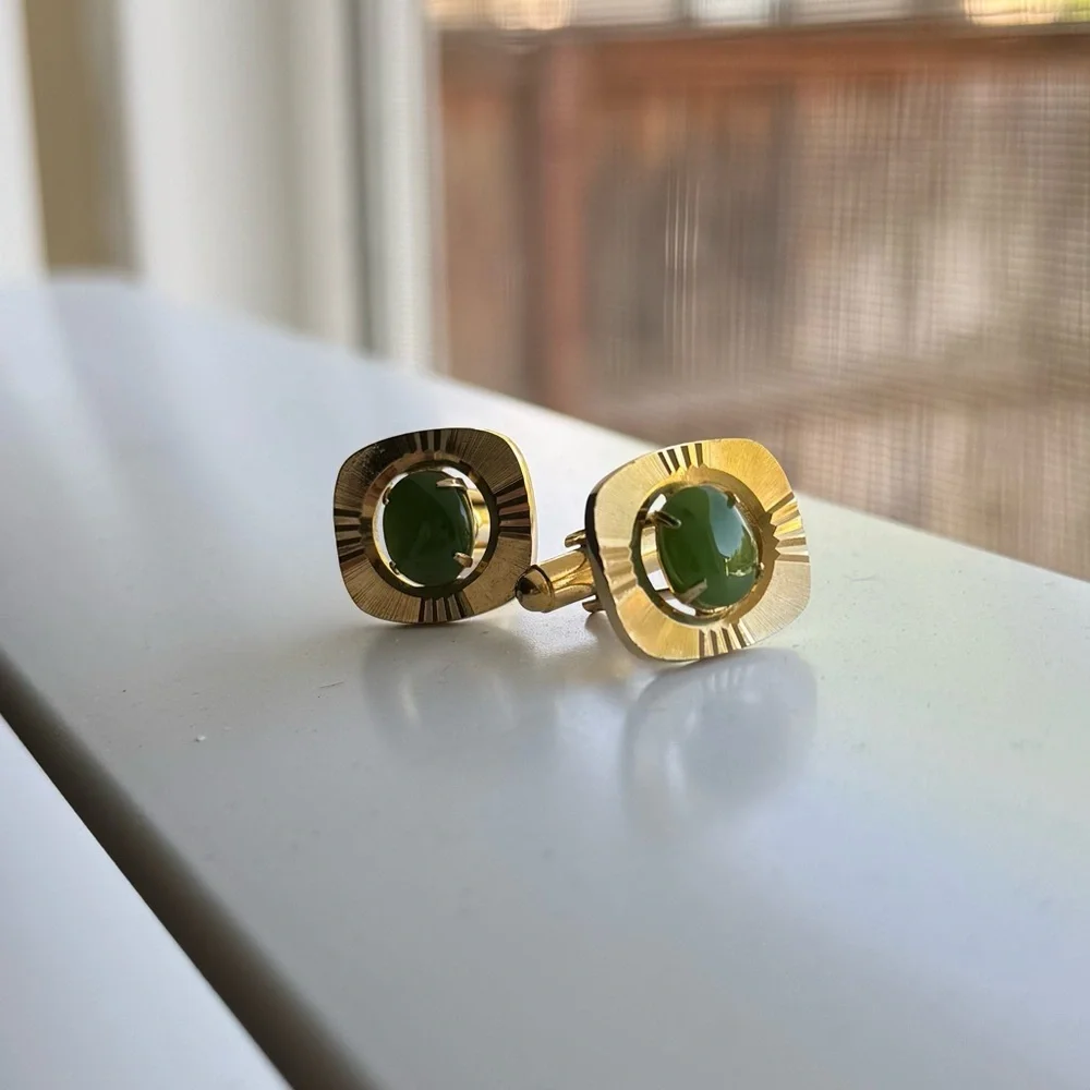 Gold and Green‎ Stud Earrings